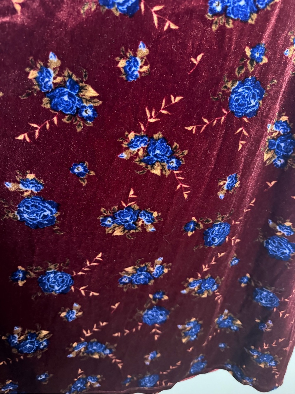Xhilaration Burgundy Velvet Floral Choker Mini Dress with Blue Roses - Picture 6 of 10